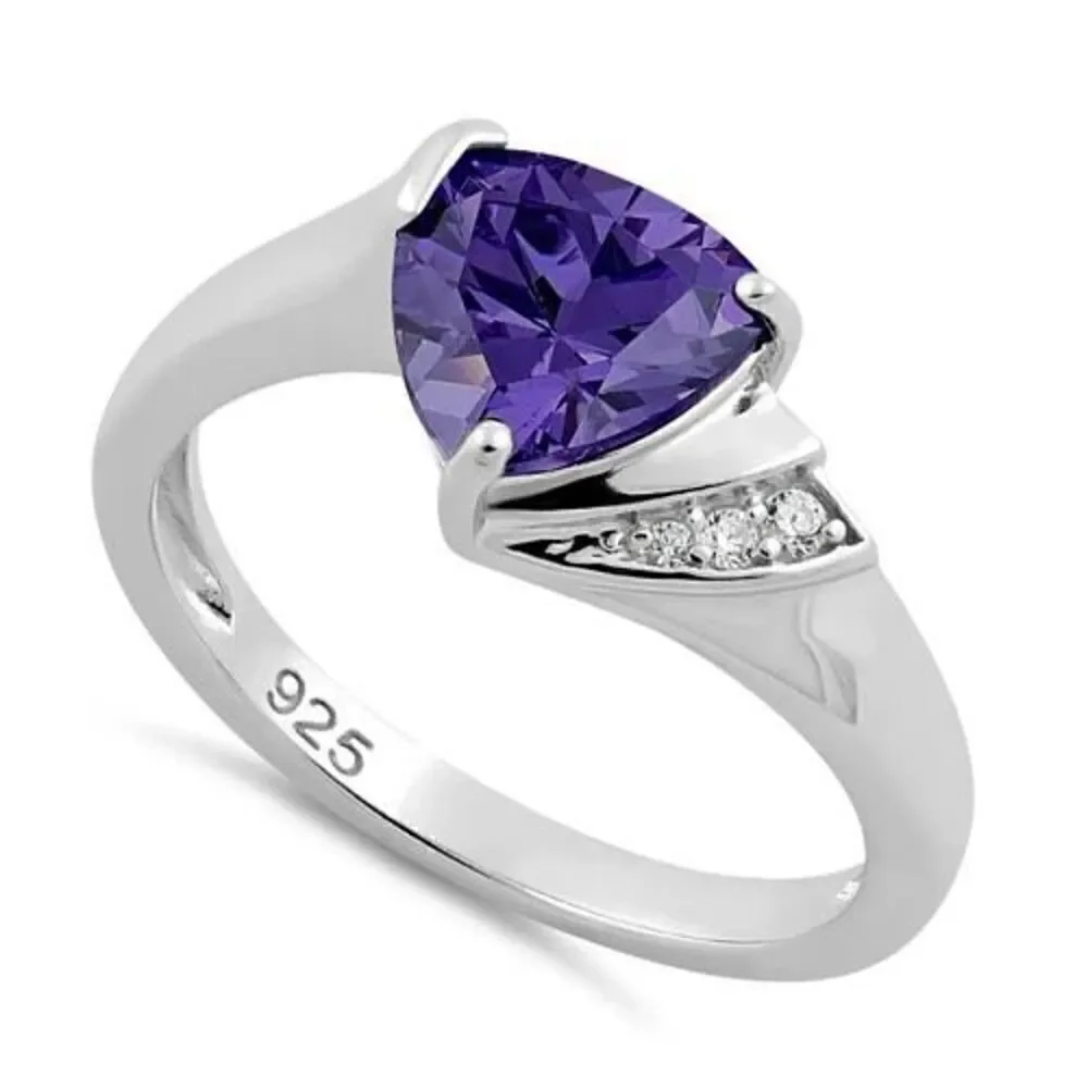 Sterling Silver Elegant Trillion Cut Amethyst CZ Ring New